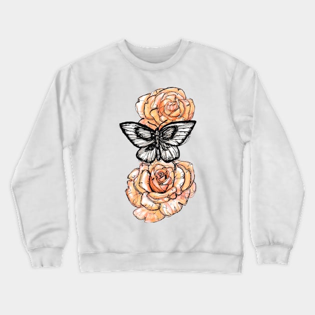 roses and moth Crewneck Sweatshirt by lovefromsirius